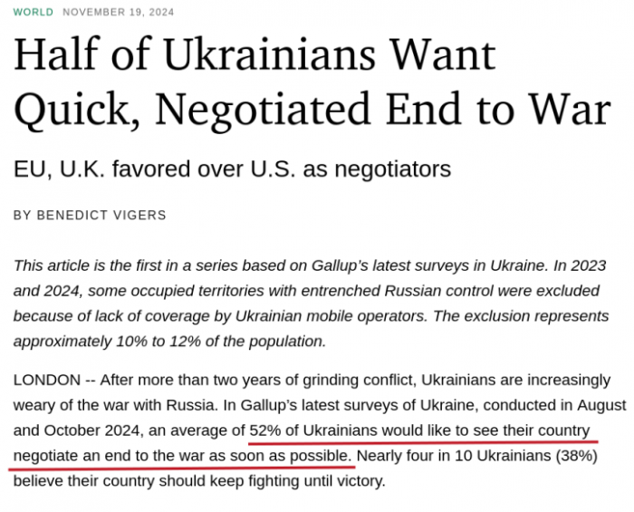 19-11-2024 52 percent of Ukrainians would like to see their country negotiate an end to the war as soon as possible - Gallop Poll.png